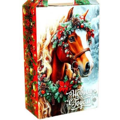 Детский новогодний подарок в картонной упаковке весом 1000 грамм 